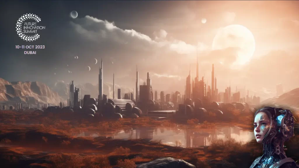 Futuristic city skyline powered by renewable energy sources